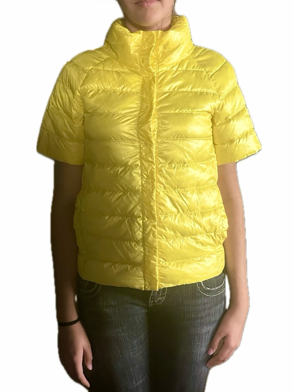 Max&Co (Max Mara) Down Quilted Short Sleeve Puffer Jacket, Yellow, 36, US 00